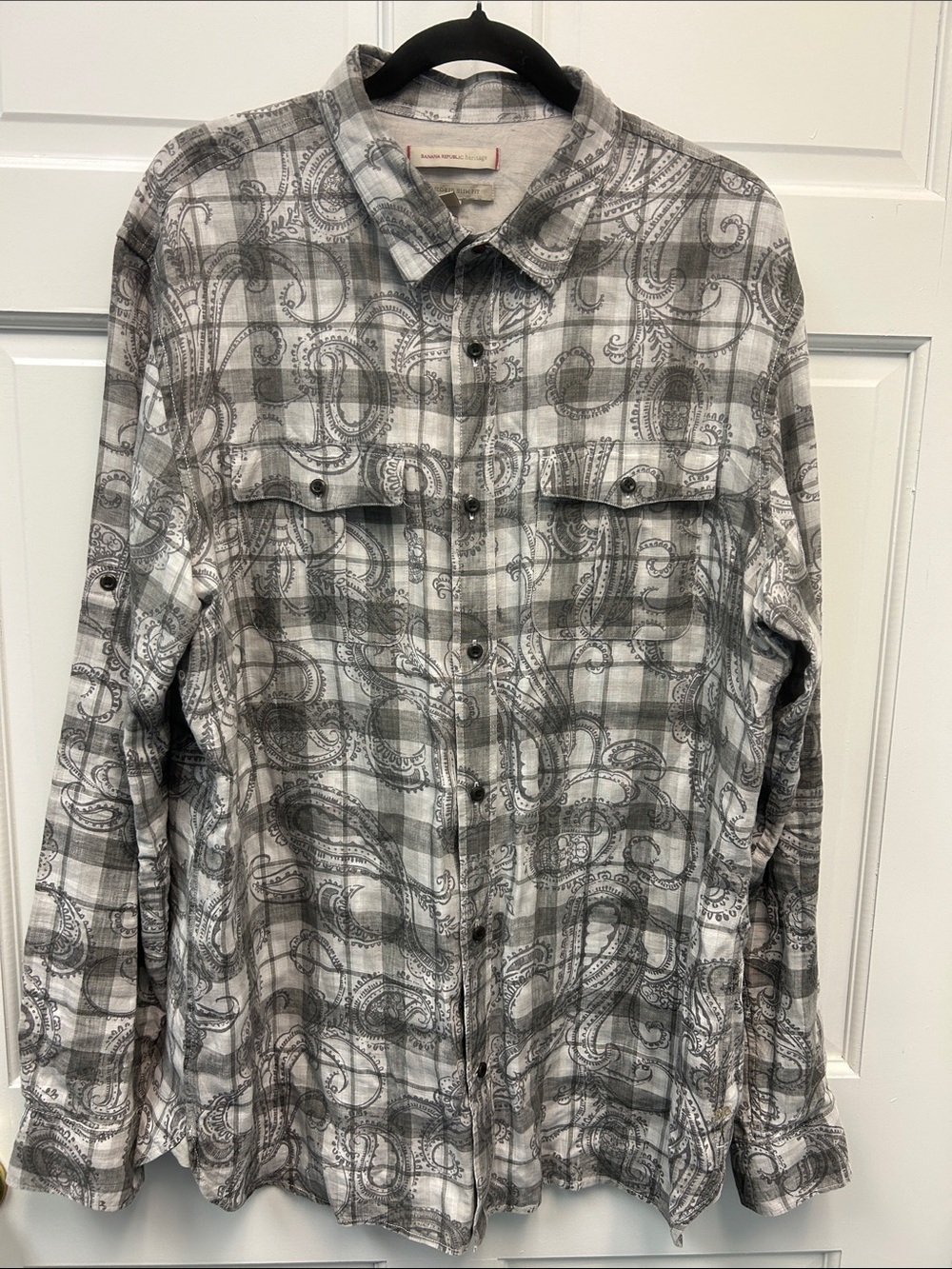 Banana Republic Linen Heritage Tailored Slim Fit XL Paisley Button Down Shirt